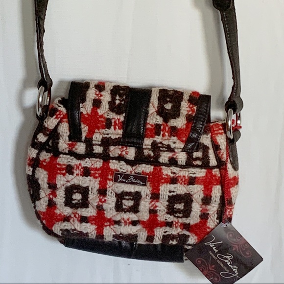 NWT Vera Bradley Red and Brown Geometric Mini Crossbody Saddle Bag in Tweed - Picture 3 of 10